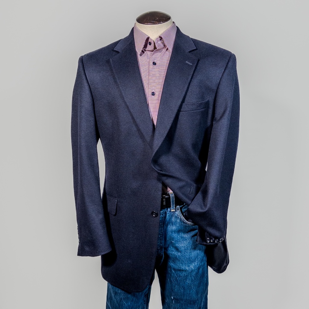 Jos A Bank 100% Cashmere Sport Coat Mens Size 44L Navy Excellent
